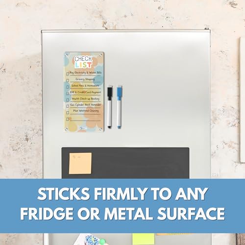 AVATAAR STUDIO Magnetic Acrylic Board for Fridge – 22x11 cm, 3mm Thick, Reusable Dry Erase Board with 2 Non-Toxic Pens – Grocery List, Planner, Kitchen Organizer (Pastel Flowers “Check List”) - Image 3