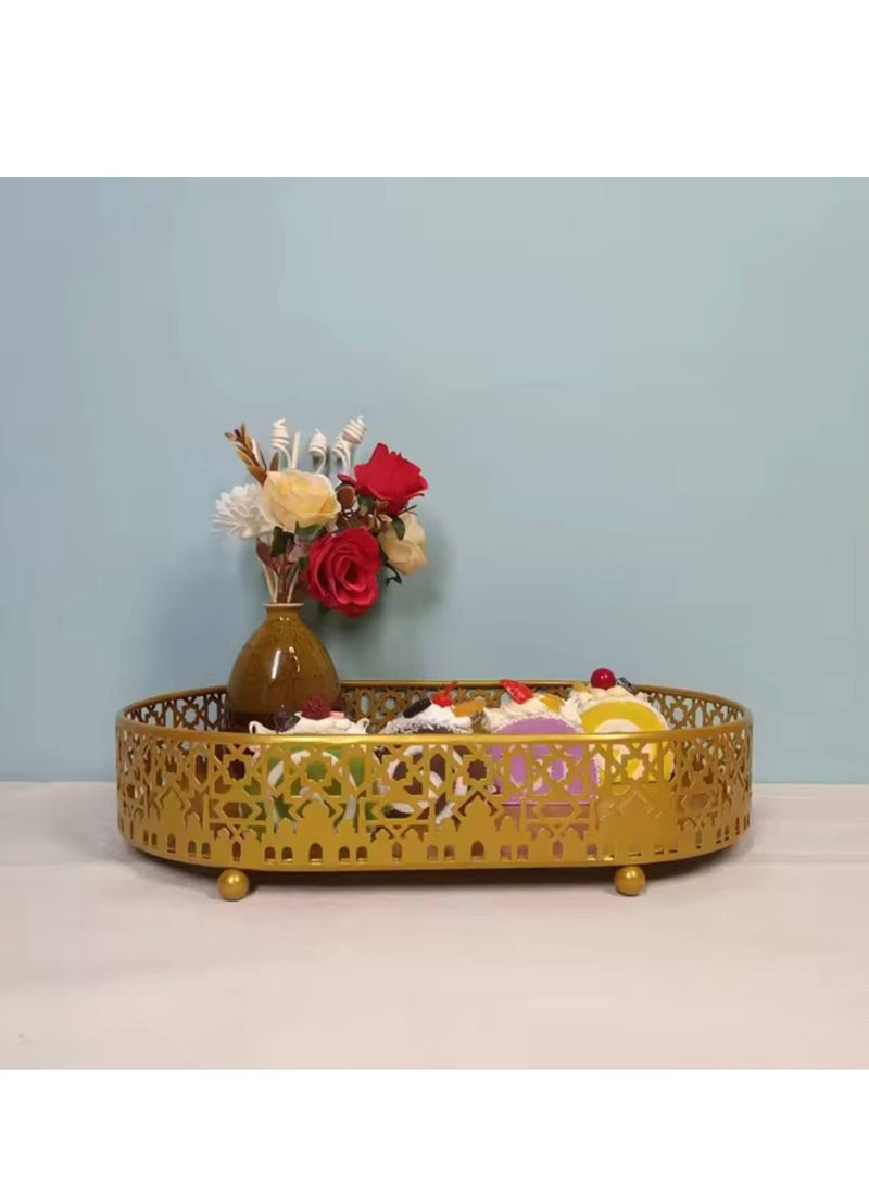 Ramadan Dessert Tray Eid Ramadan Decoration Ramadan Party Serving Tray Snack Cookie Fruit Cake Serving Tray Metal 20×30×5.2cm