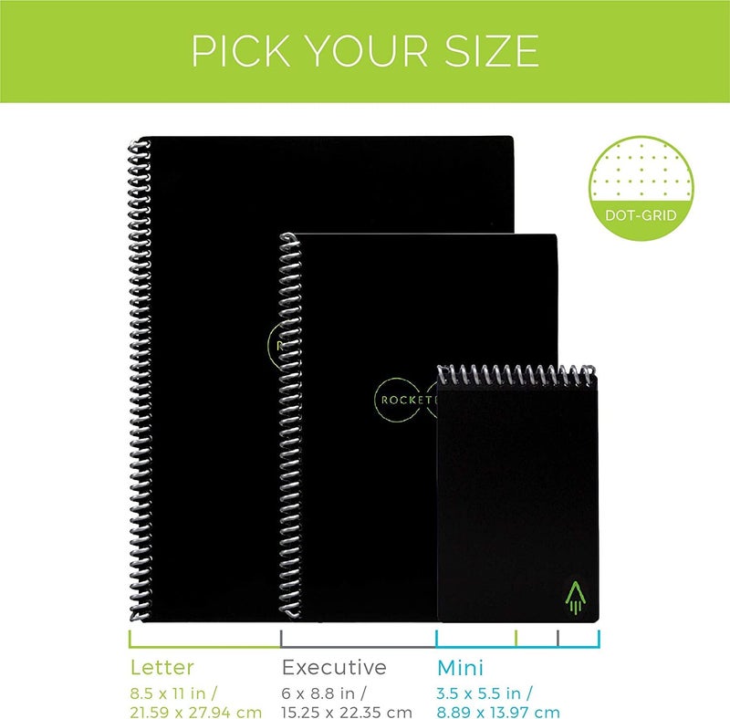 Rocketbook Core Reusable Spiral Notebook, Executive Size 6x8.8, Black - Dotted Pages, App-Connected, Erasable, Durable Cover, Ideal for School, Work, and Creative Projects - Image 3