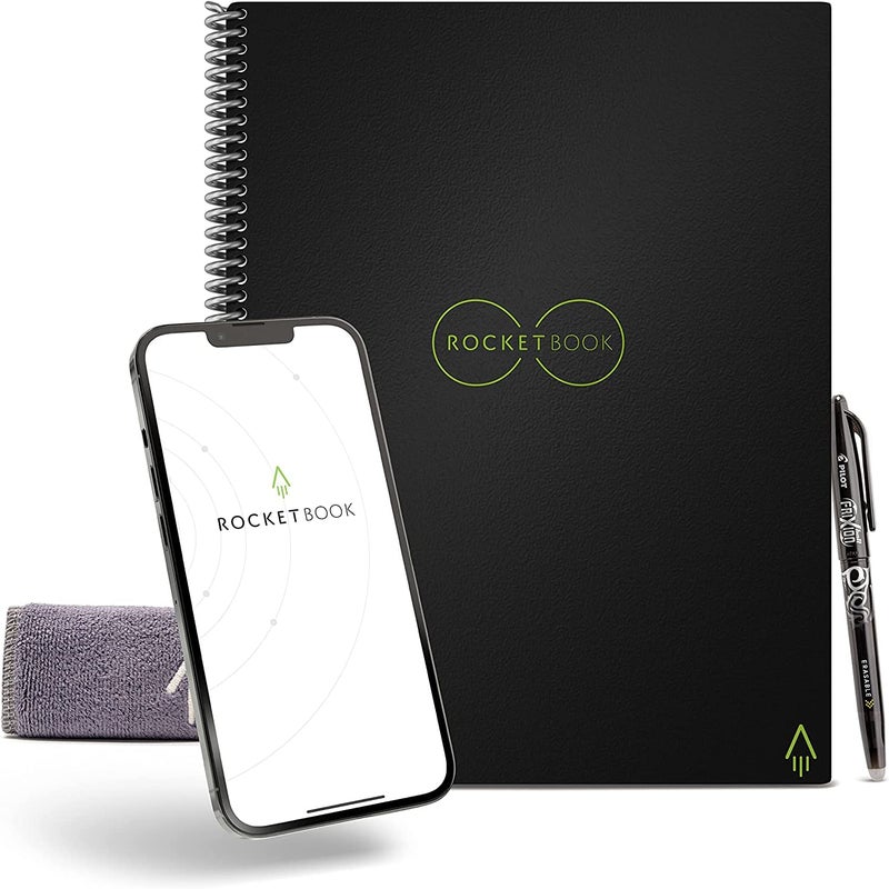 Rocketbook Core Reusable Spiral Notebook, Executive Size 6x8.8, Black - Dotted Pages, App-Connected, Erasable, Durable Cover, Ideal for School, Work, and Creative Projects - Image 1