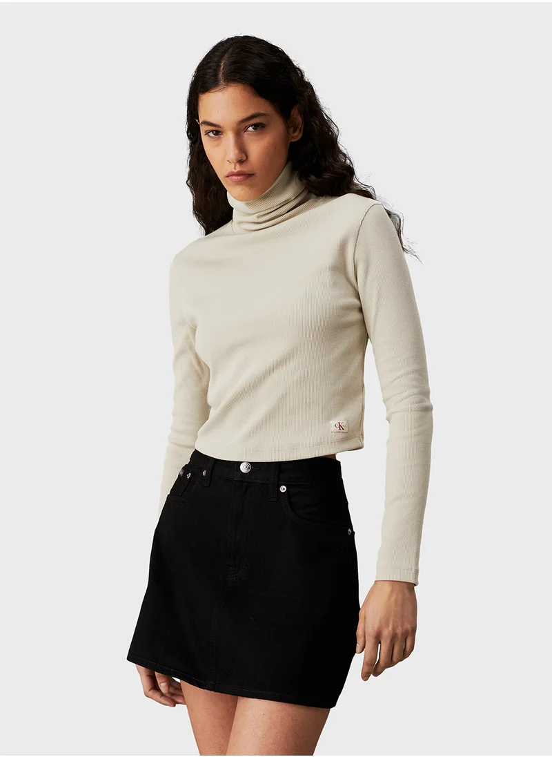 كالفن كلاين جينز Woven Label Rib Rollneck