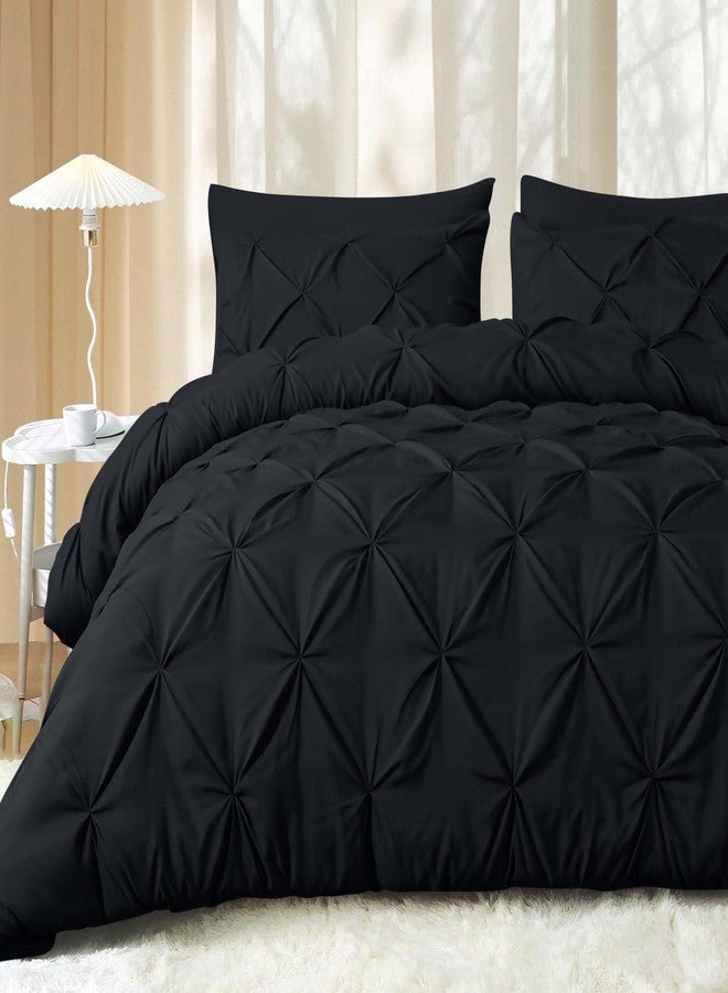 JOLLYVOGUE Queen Comforter Set 7 Pieces - Bed in a Bag Queen for All Season, Pintuck Bedding Comforter Sets with Comforter, Flat Sheet, Fitted Sheet and Pillowcases & Shams, Black - Image 1