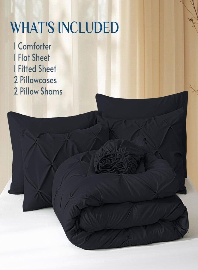 JOLLYVOGUE Queen Comforter Set 7 Pieces - Bed in a Bag Queen for All Season, Pintuck Bedding Comforter Sets with Comforter, Flat Sheet, Fitted Sheet and Pillowcases & Shams, Black - Image 5