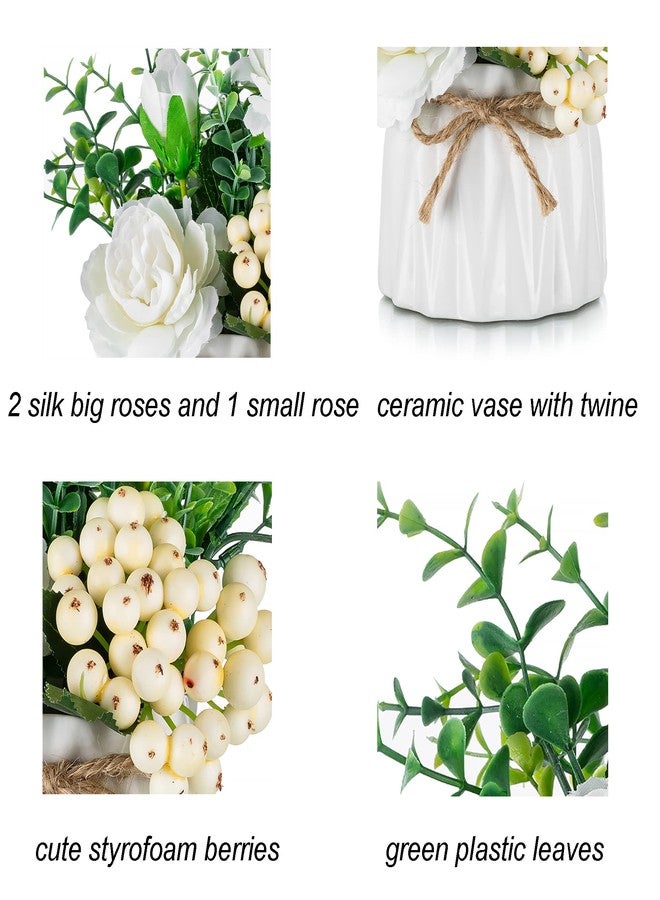 BLOSMON Artificial Flowers in Pot Decoration: Pack of 2 Mini White Artificial Roses Artificial Flowers with Vase for Table Decoration Living Room Home Decoration Fake Flower Plants Bedroom Wedding - Image 4