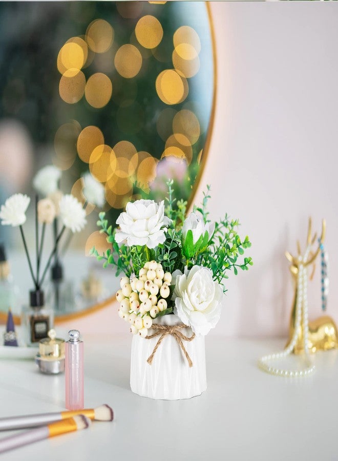 BLOSMON Artificial Flowers in Pot Decoration: Pack of 2 Mini White Artificial Roses Artificial Flowers with Vase for Table Decoration Living Room Home Decoration Fake Flower Plants Bedroom Wedding - Image 3