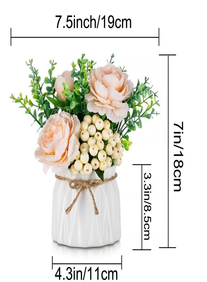 BLOSMON Artificial Flowers in Pot Decoration: Pack of 2 Mini White Artificial Roses Artificial Flowers with Vase for Table Decoration Living Room Home Decoration Fake Flower Plants Bedroom Wedding - Image 5