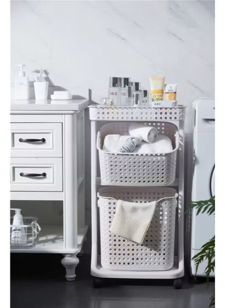 Dream Zone Multipurpose Sorter Basket 2-Tier Laundry Basket with Wheel Rolling Laundry Sorter Hamper for Kitchen Bedroom Bathroom - Image 1