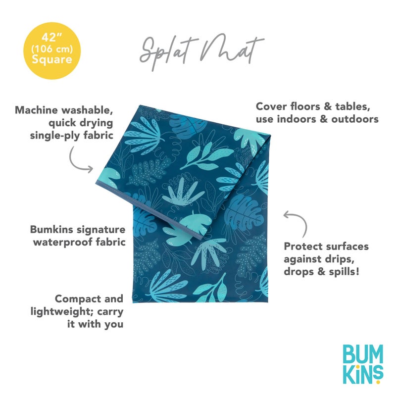 Bumkins Baby Splat Mat for Under High Chair, Babies Toddlers Eating Mess Mat, Waterproof Reusable Cloth for Arts and Crafts, Playtime Mat for Kids, Floors or Tables, Fabric 42inx42in, Blue Tropic - Image 5