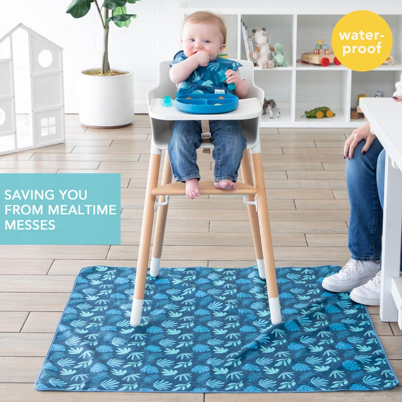 Bumkins Baby Splat Mat for Under High Chair, Babies Toddlers Eating Mess Mat, Waterproof Reusable Cloth for Arts and Crafts, Playtime Mat for Kids, Floors or Tables, Fabric 42inx42in, Blue Tropic - Image 2