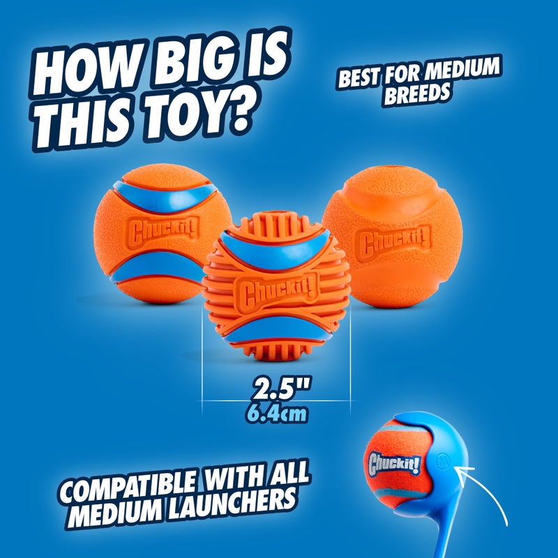 Chuckit! Gen 3 Fetch Medley Dog Balls - Interactive Dog Toys, High-Bounce Fetch Ball, Floating Ultra and Rugged Balls, Durable - Size Medium, 2.5-inch Diameter, Set of 3 - Image 3