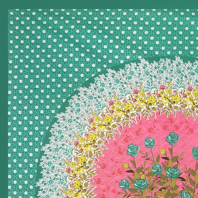 E-WISH BOX EWISH BOX Floral Flower Double Bedsheet Set with 2 Pillow Covers Green and Pink Cotton - Image 3