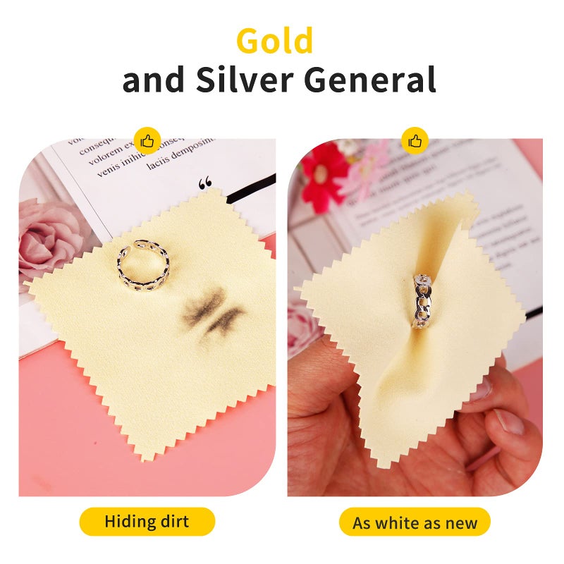 CATIFLIN 100pcs Premium Jewelry Cleaning Cloth, Silver Polishing Cloth Individually Wrapped, for Sterling Silver, Gold, Brass, Silverware, Coin, Ring, Watch and More (Yellow, 3.15" x 3.15") - Image 4