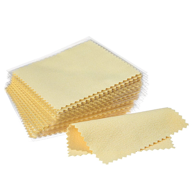 CATIFLIN 100pcs Premium Jewelry Cleaning Cloth, Silver Polishing Cloth Individually Wrapped, for Sterling Silver, Gold, Brass, Silverware, Coin, Ring, Watch and More (Yellow, 3.15" x 3.15") - Image 1