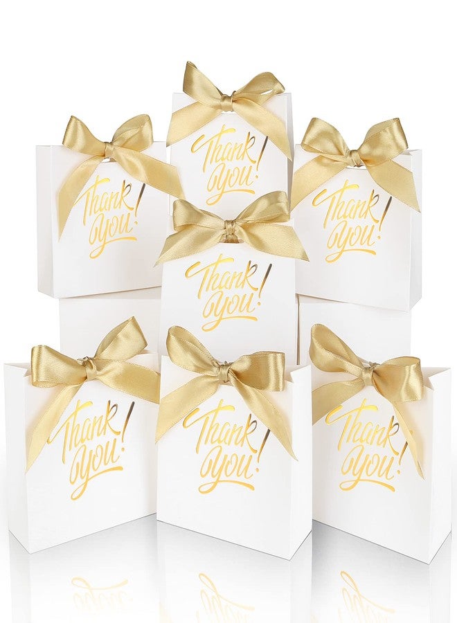 DOYIDE 60 Pack Small Thank You Gift Bags, 4.5x1.8x3.9in Party Favor Bags Boxes with Bow Ribbon, Small Paper Gift Bags with Gold Foil Printed, Mini Candy Treat Bags for Birthday Wedding Party Holiday - Image 1