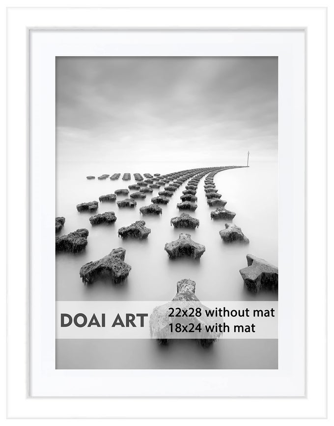 22X28 POSTER FRAME WHITE WITHOUT MAT OR 18X24 WITH MAT POLISHED PLEXIGLASS FOR WALL VERTICALLY OR HORIZONTALLY DISPLAY WALL MOUNTING HARDWARE INCLUDED
