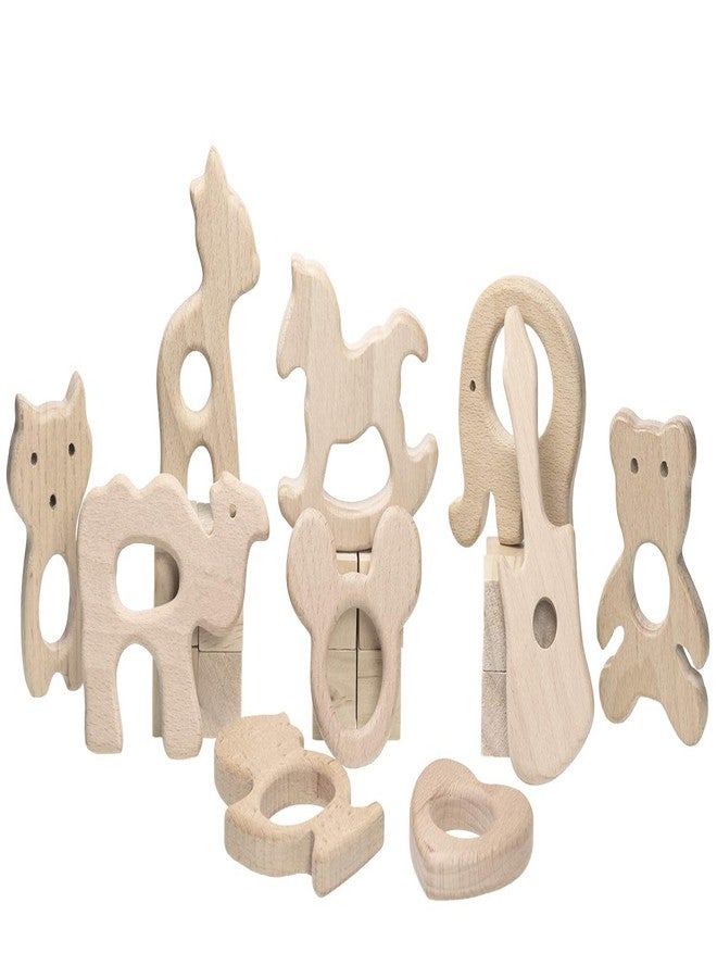 PENTA ANGEL Baby Teething Toys Penta Angel 10Pcs Natural Wooden Teething Animal Rings for Newborn Toddler Infant (10) - Image 1