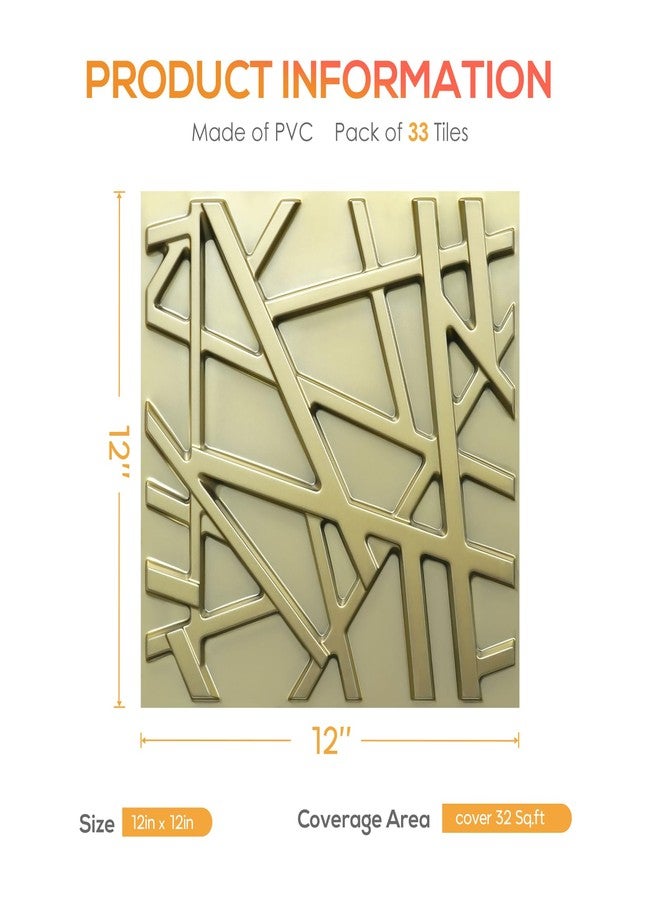 LEVOWAY 33 Pack 3D Wall Panels for Interior Wall Decor, 12''x12'' Champaign Gold Accent Textured Wall Panels, Wall Covering Panles for Living Room, Gaming Room, TV Background, Cover 32 Sq.Ft - Image 4