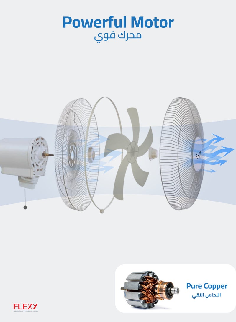 FLEXY® 16 Inch High Airflow Wall-Mounted Electric Fan | For Home, Office, Dorms, Gyms And Grow Tents | 180 Degree Oscillating 3 Speeds Metal Wall Fan | With Wall Mount - Image 5