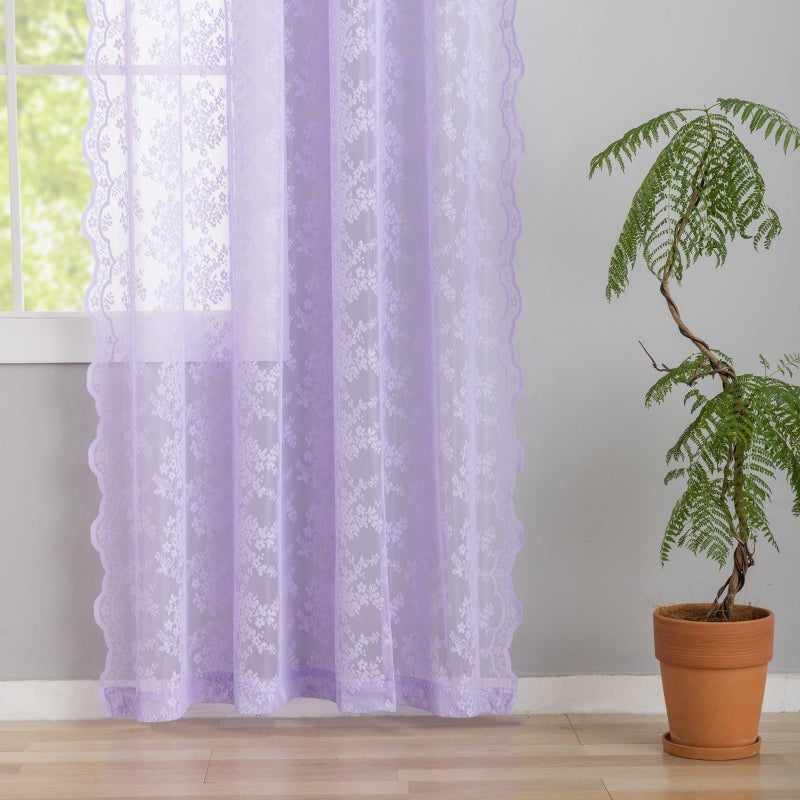 YJ YANJUN Lavender Lace Curtains 84 Inch Long for Living Room 2 Panels Romantic Floral Sheer Girly Curtains with Scalloped Edge for Bedroom Dorm Room Rod Pocket Provide Privacy 52 x 84 Inch Light Purple - Image 4