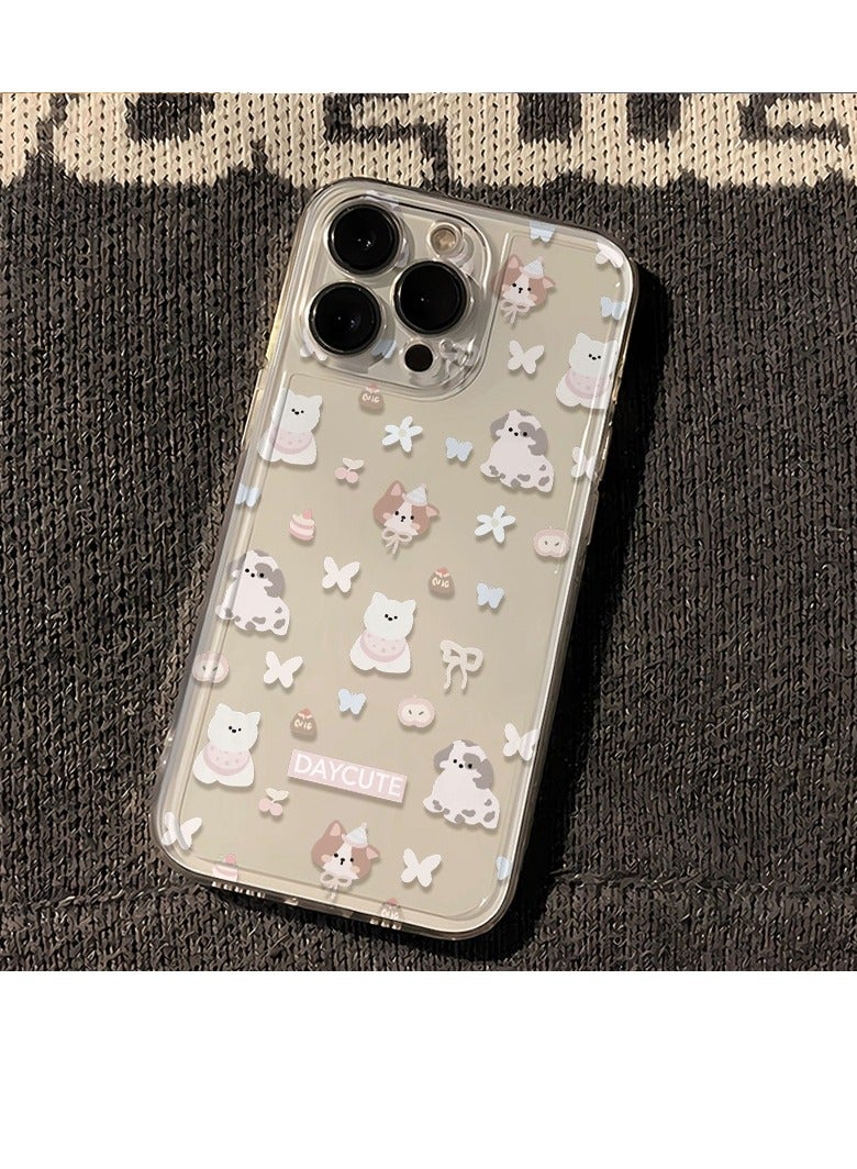 جراب شفاف كامل الشاشة لمجموعة الجراء والقطط الصغيرة لهاتف iPhone 16 Pro - لطيف، مقاوم للصدمات، أنيق - Image 1