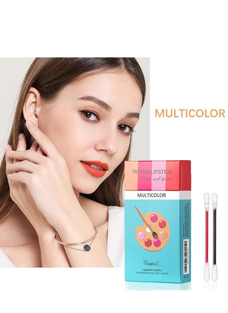 Generic - 20 Pcs Waterproof Cotton Swabs for Tattoo Lipstick Long Lasting Lip Tint Multicolor - Image 1