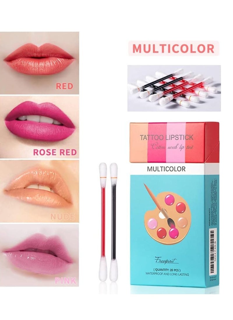 Generic - 20 Pcs Waterproof Cotton Swabs for Tattoo Lipstick Long Lasting Lip Tint Multicolor - Image 1
