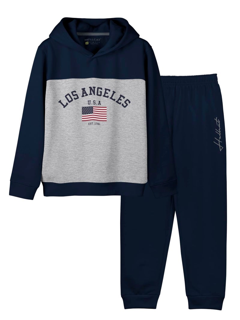 HELLCAT Trendy Printed Cotton Blend Hoodie T-Shirt Jogger Trackpant Clothing Set for Boys - Pack of 1 / Navy Blue / 5-6 Years - Image 1