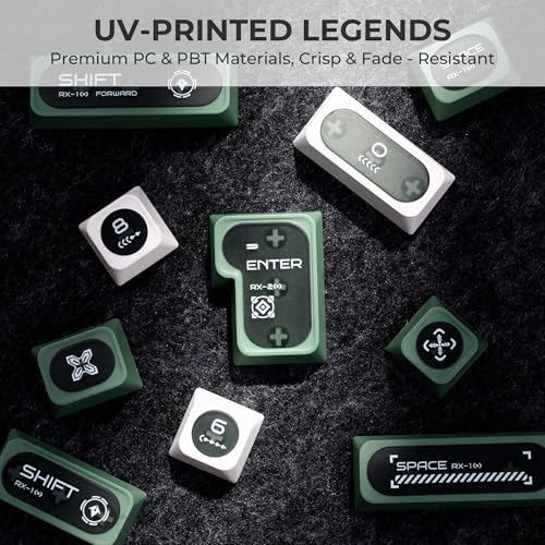 OHY XVX Green and White Shine Through Keycaps for Mechanical Keyboards - 136 Keys Green Translucent Cat Eye Design,Cherry MAX Profile, PC+PBT Frosted RGB Keycaps - Image 2