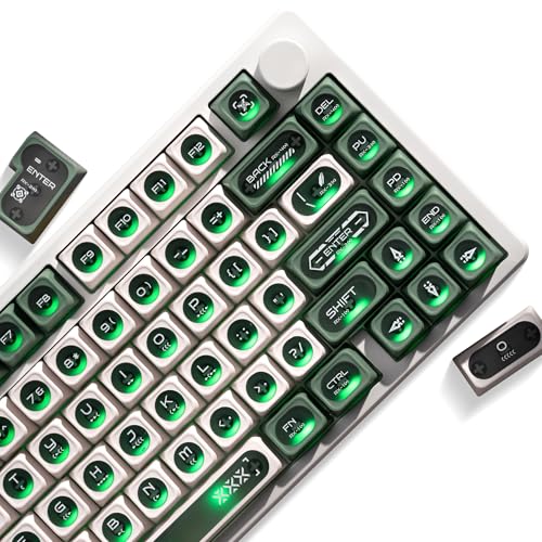 OHY XVX Green and White Shine Through Keycaps for Mechanical Keyboards - 136 Keys Green Translucent Cat Eye Design,Cherry MAX Profile, PC+PBT Frosted RGB Keycaps - Image 1