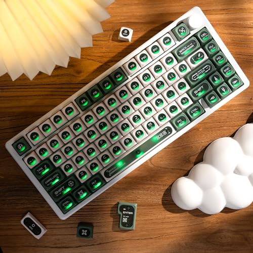 OHY XVX Green and White Shine Through Keycaps for Mechanical Keyboards - 136 Keys Green Translucent Cat Eye Design,Cherry MAX Profile, PC+PBT Frosted RGB Keycaps - Image 5