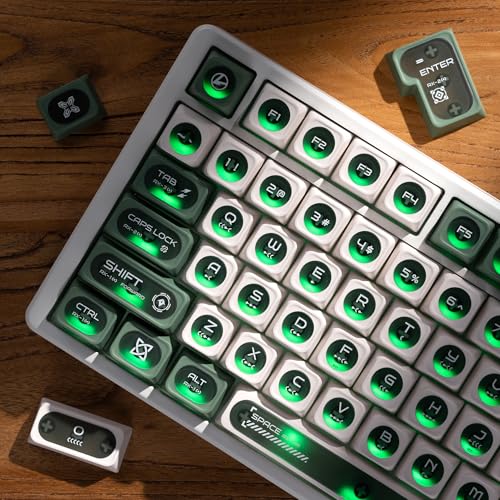 OHY XVX Green and White Shine Through Keycaps for Mechanical Keyboards - 136 Keys Green Translucent Cat Eye Design,Cherry MAX Profile, PC+PBT Frosted RGB Keycaps - Image 4