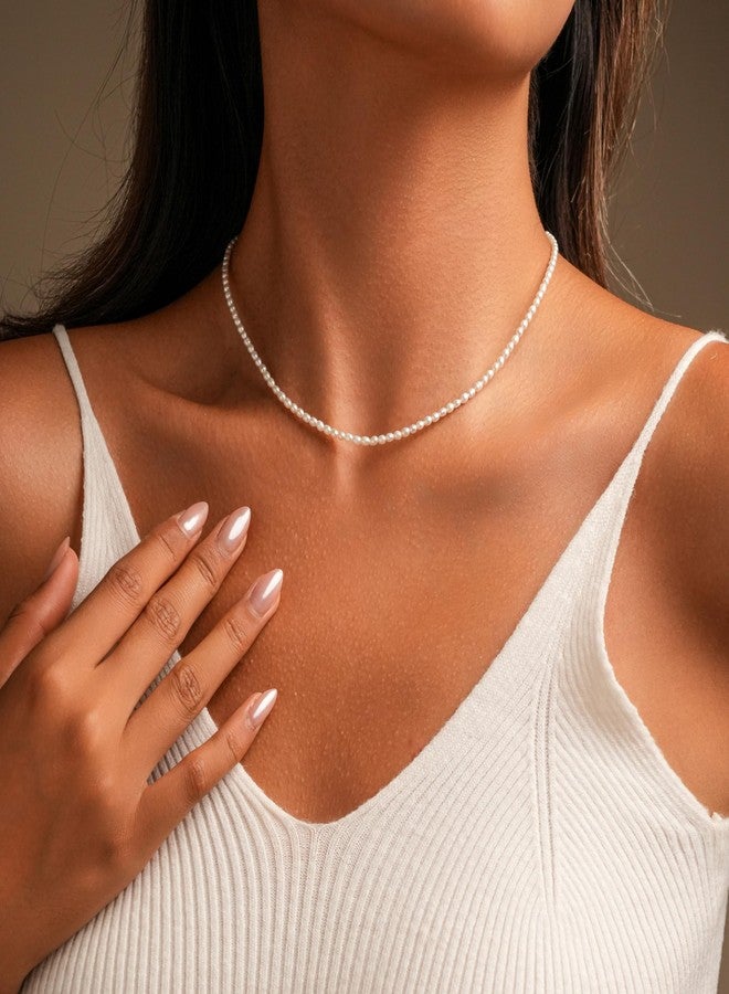 هينجشينج قلادة تشوكر من لؤلؤ المياه العذبة للنساء، قلادة صغيرة من لؤلؤ الأرز، مطلية بالذهب عيار 18 قيراطًا، مزودة بقفل بولو، قلادة تشوكر من اللؤلؤ المستزرع المضاد للحساسية - مطلية بالذهب عيار 18 قيراطًا - Image 2