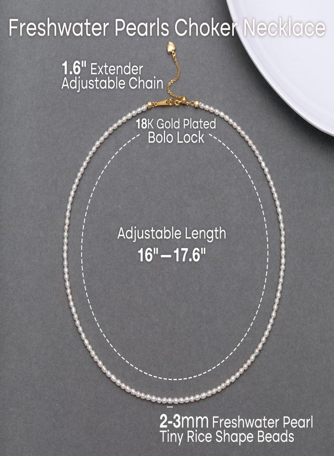 هينجشينج قلادة تشوكر من لؤلؤ المياه العذبة للنساء، قلادة صغيرة من لؤلؤ الأرز، مطلية بالذهب عيار 18 قيراطًا، مزودة بقفل بولو، قلادة تشوكر من اللؤلؤ المستزرع المضاد للحساسية - مطلية بالذهب عيار 18 قيراطًا - Image 3