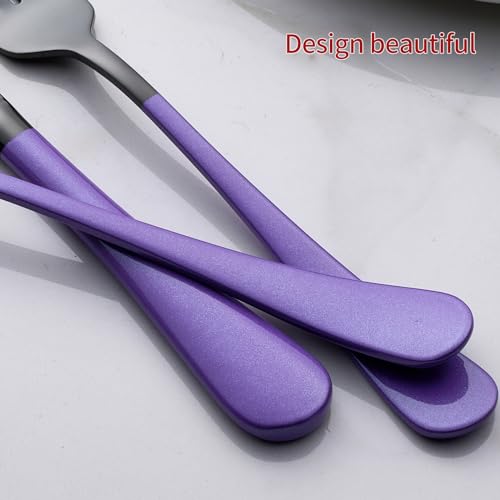 Onlycooker 20-Piece Black Silverware Set 18/0 Stainless Steel Flatware Purple Handle Cutlery Set Service for 4 Dinner Knives Forks Spoons Set Mirror Finish Dishwasher Safe - Image 5