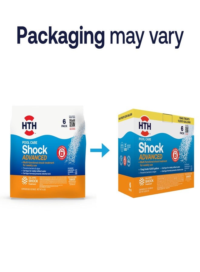 اتش تي اتش HTH 52036R Pool Care Shock Advanced، مادة كيميائية لحمامات السباحة - تركيبة كال هيبو، تمنع البكتيريا والطحالب، وتعيد المياه إلى نقائها الكريستالي - معالجة بالصدمة، (عبوة من 6 قطع) - Image 5
