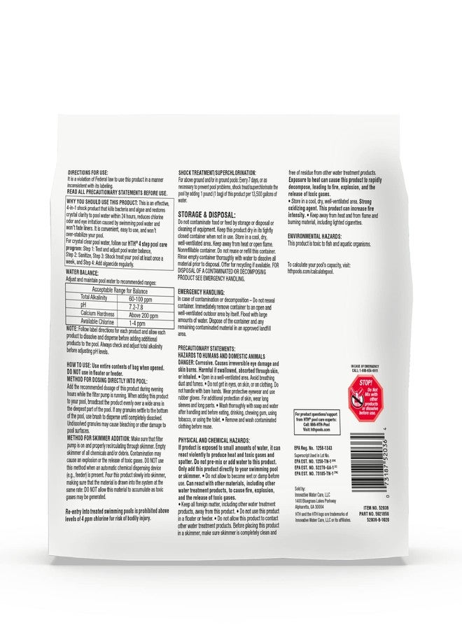 اتش تي اتش HTH 52036R Pool Care Shock Advanced، مادة كيميائية لحمامات السباحة - تركيبة كال هيبو، تمنع البكتيريا والطحالب، وتعيد المياه إلى نقائها الكريستالي - معالجة بالصدمة، (عبوة من 6 قطع) - Image 2