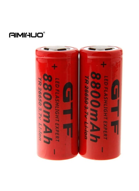 2pcs New 26650 Battery 3.7V 8800mAh 26650 Lithium Rechargeable Battery for LED Flashlight Torch