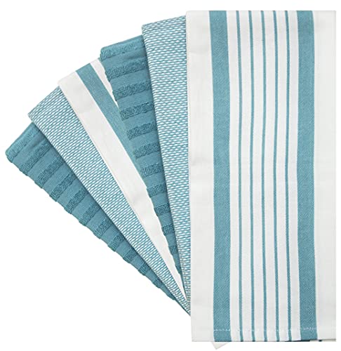 Bumble Towels Premium Kitchen Towels (20”x 28”, 6 Pack) | Large Cotton Dish Towels | Flat & Terry Highly Absorbent Kitchen Linen Set with Hanging Loop | Aqua - Image 3