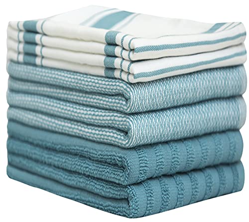 Bumble Towels Premium Kitchen Towels (20”x 28”, 6 Pack) | Large Cotton Dish Towels | Flat & Terry Highly Absorbent Kitchen Linen Set with Hanging Loop | Aqua - Image 2