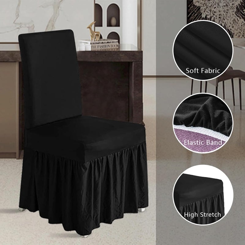 molasofa Chair Covers for Dining Room Set of 2 Stretch Chair Slipcovers with Skirt for Kitchen Seat Protectors Wedding Banquet Decor Kids Pets Spandex Fabric Washable (2pcs, Black) - Image 3