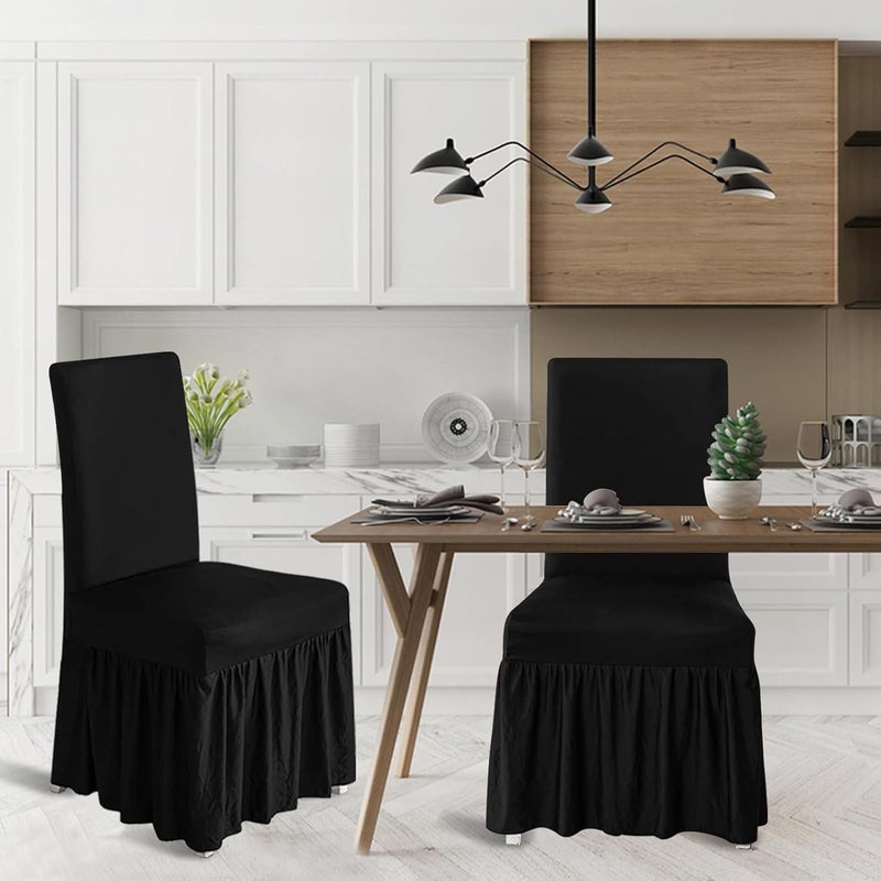 molasofa Chair Covers for Dining Room Set of 2 Stretch Chair Slipcovers with Skirt for Kitchen Seat Protectors Wedding Banquet Decor Kids Pets Spandex Fabric Washable (2pcs, Black) - Image 2