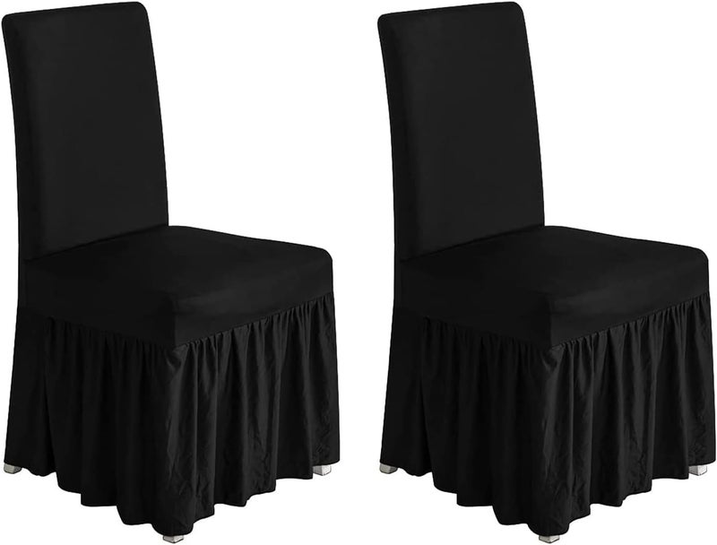 molasofa Chair Covers for Dining Room Set of 2 Stretch Chair Slipcovers with Skirt for Kitchen Seat Protectors Wedding Banquet Decor Kids Pets Spandex Fabric Washable (2pcs, Black) - Image 1