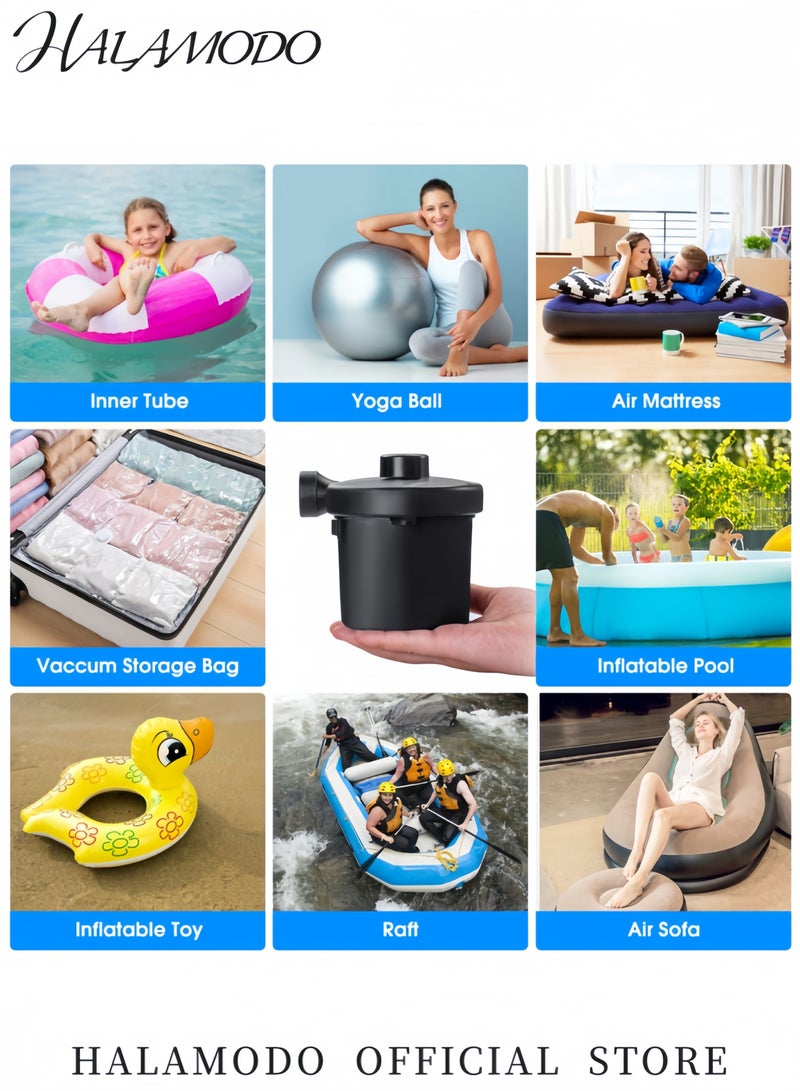 هالامودو مضخة هواء كهربائية للنفخ منفاخ هواء سريع التعبئة ومفرغ هواء بثلاث فوهات مضخة هواء محمولة مراتب عوامات سباحة أسرّة هوائية قوارب وغيرها - Image 5