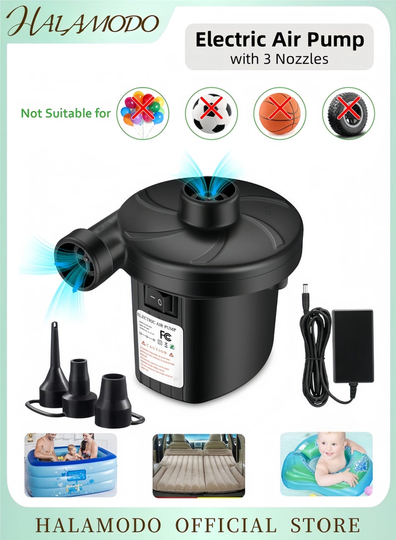 هالامودو مضخة هواء كهربائية للنفخ منفاخ هواء سريع التعبئة ومفرغ هواء بثلاث فوهات مضخة هواء محمولة مراتب عوامات سباحة أسرّة هوائية قوارب وغيرها - Image 1