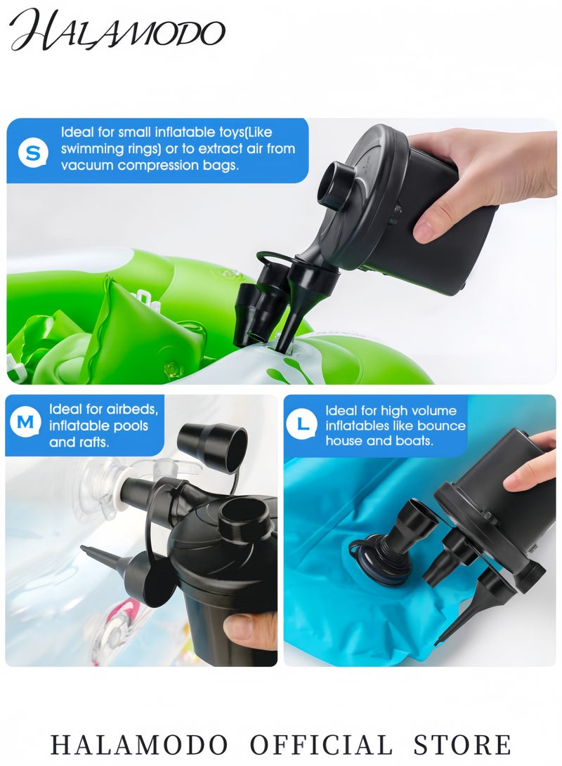 هالامودو مضخة هواء كهربائية للنفخ منفاخ هواء سريع التعبئة ومفرغ هواء بثلاث فوهات مضخة هواء محمولة مراتب عوامات سباحة أسرّة هوائية قوارب وغيرها - Image 3