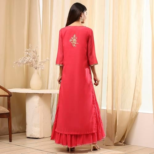 Biba Women Fuschia Poly Chanderi Dress_38 - Image 4