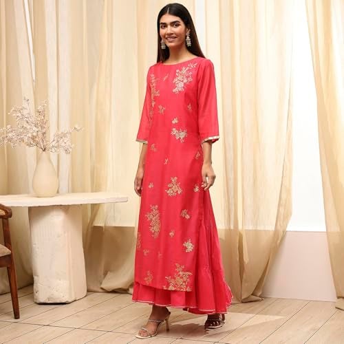 Biba Women Fuschia Poly Chanderi Dress_38 - Image 2