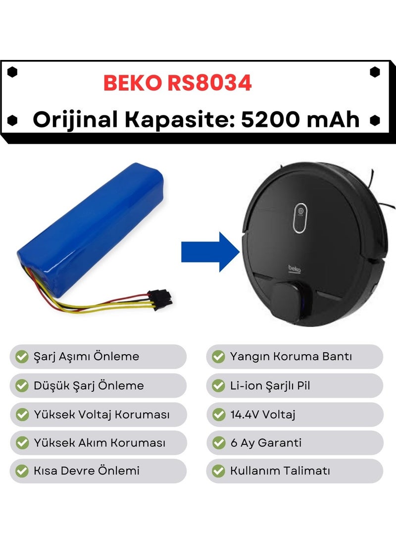 robotyedek - Beko RS8034 Compatible Battery 14.4V 5200 Mah Robot Vacuum Cleaner Battery - Image 1