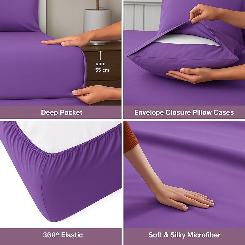 Amali  2 piece Polycotton Bed Sheet Single Size (W120 x L200+35) cm 1 Fitted Sheet, and 1 Standard Pillowcases Soft, Breathable & Durable Fabric for Home Use - Image 3