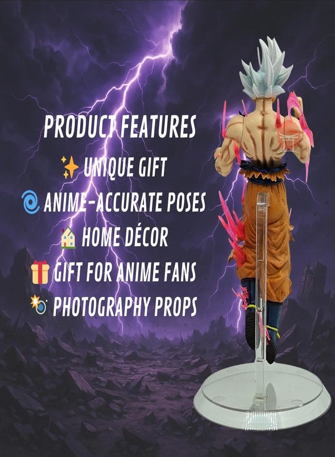 Realmkart Goku Ultra Instinct Action Figure Dragon Ball Z | 23cm White Hair Mastered UI Goku Collectible Statue with Aura Effects | Goku Ultra Instinct Action Figurine for Anime Fans & Collectors - Image 3